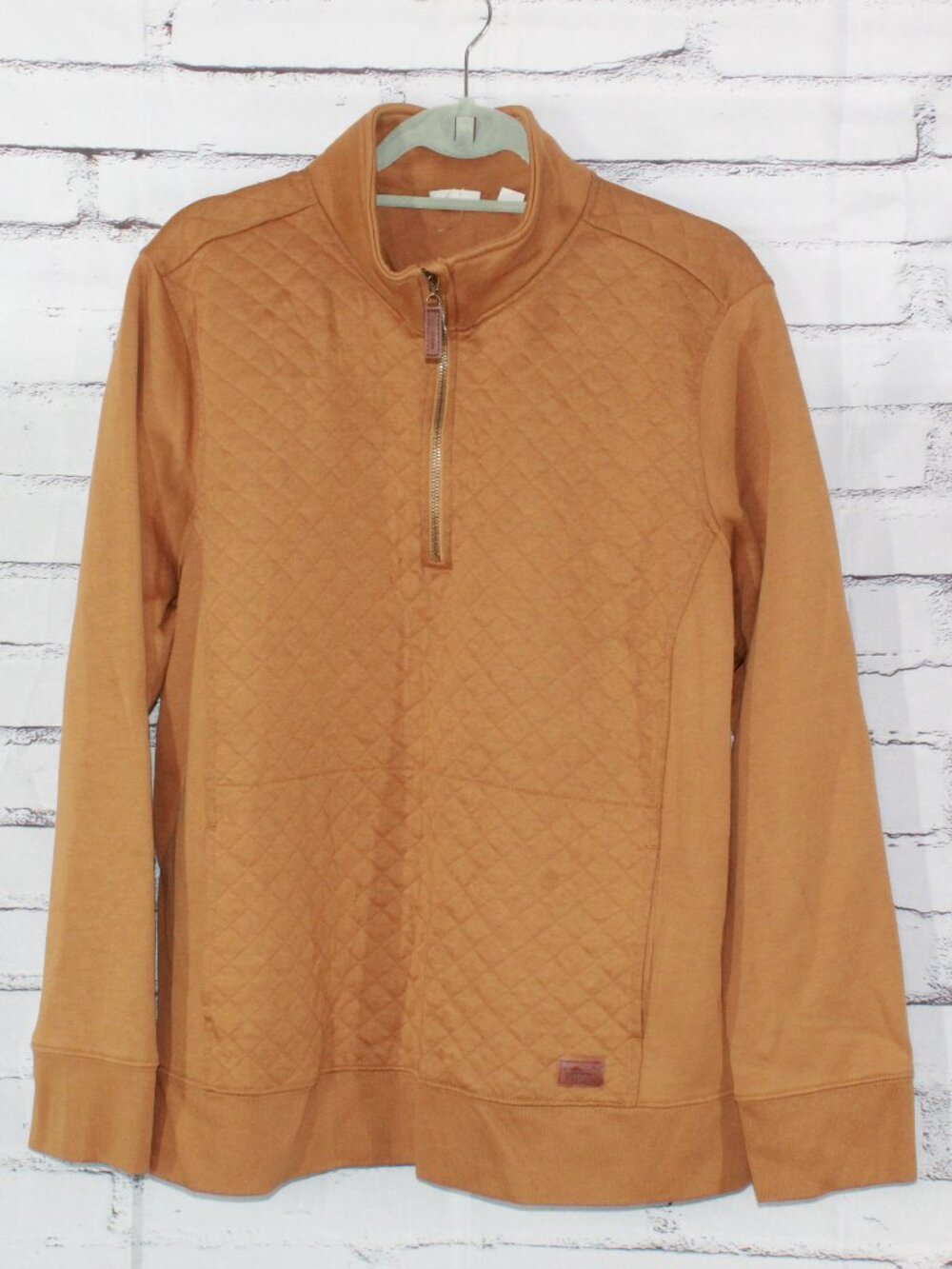 LL Bean Sweater Mustard Quilted 1/4 Quarter Zip Fleece Pullover 2X Plus